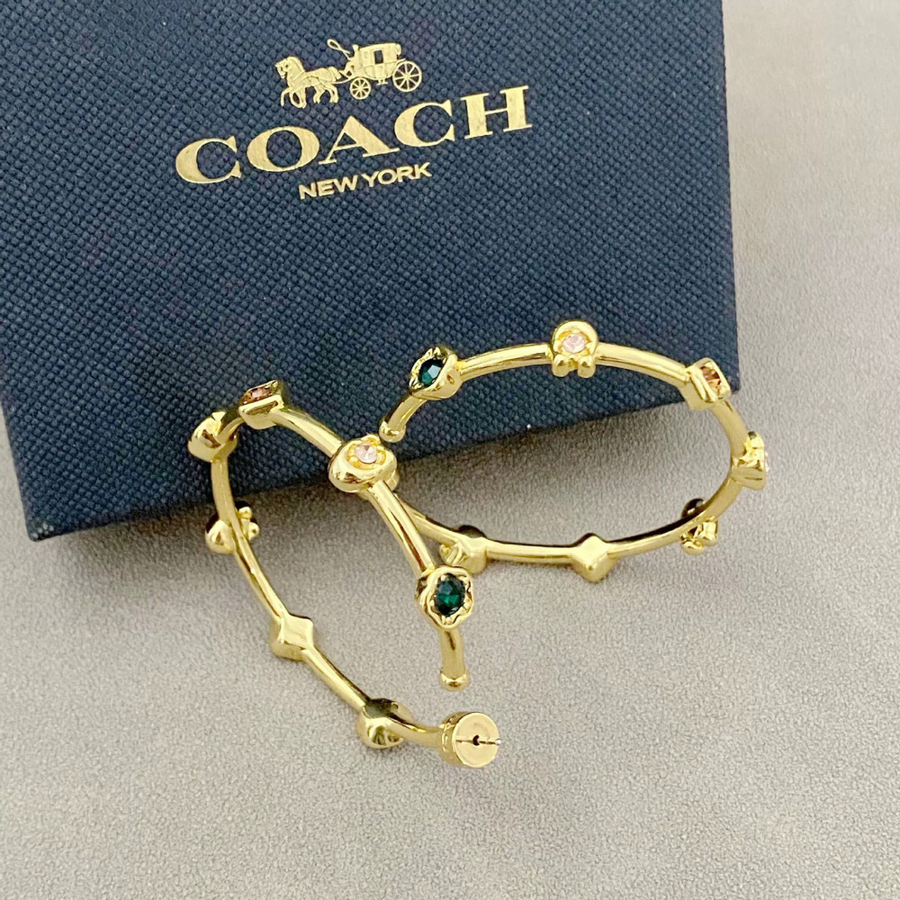 Coach Gold Plated Crystal Hoop Earrings - Picture 6 of 7